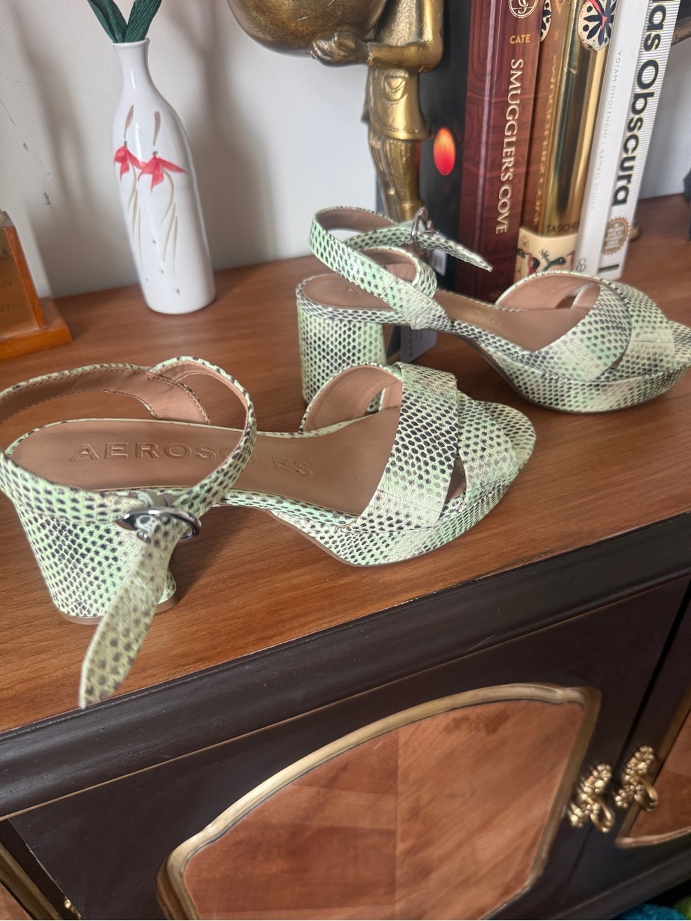 AEROSOLES Cosmos Sandal - Green Snake-Print NWOB - Picture 2 of 6
